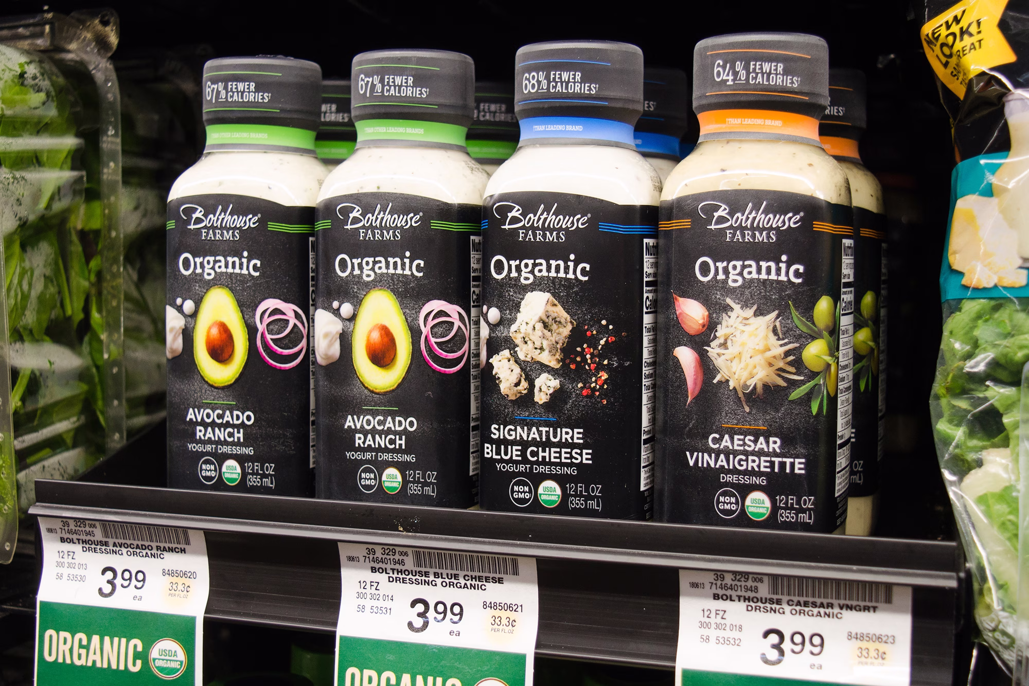 bottled salad dressing display