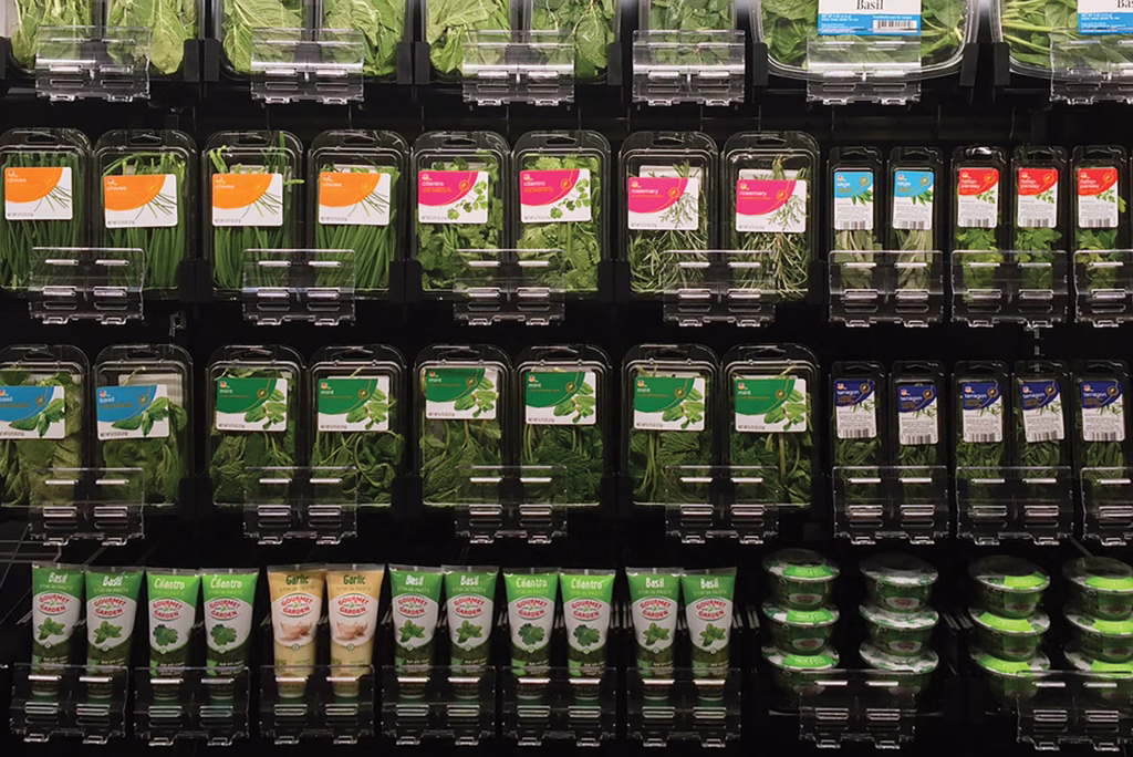 fresh herb shelf display