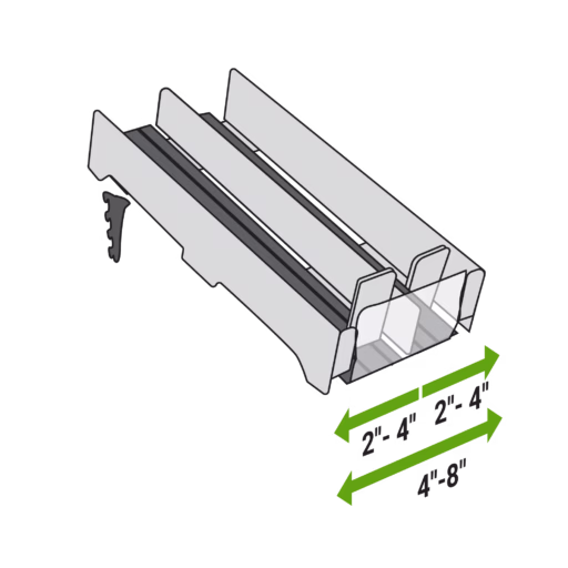 Two slots of 2 inches to 4 inches or one slot of 4 inches to 8 inches